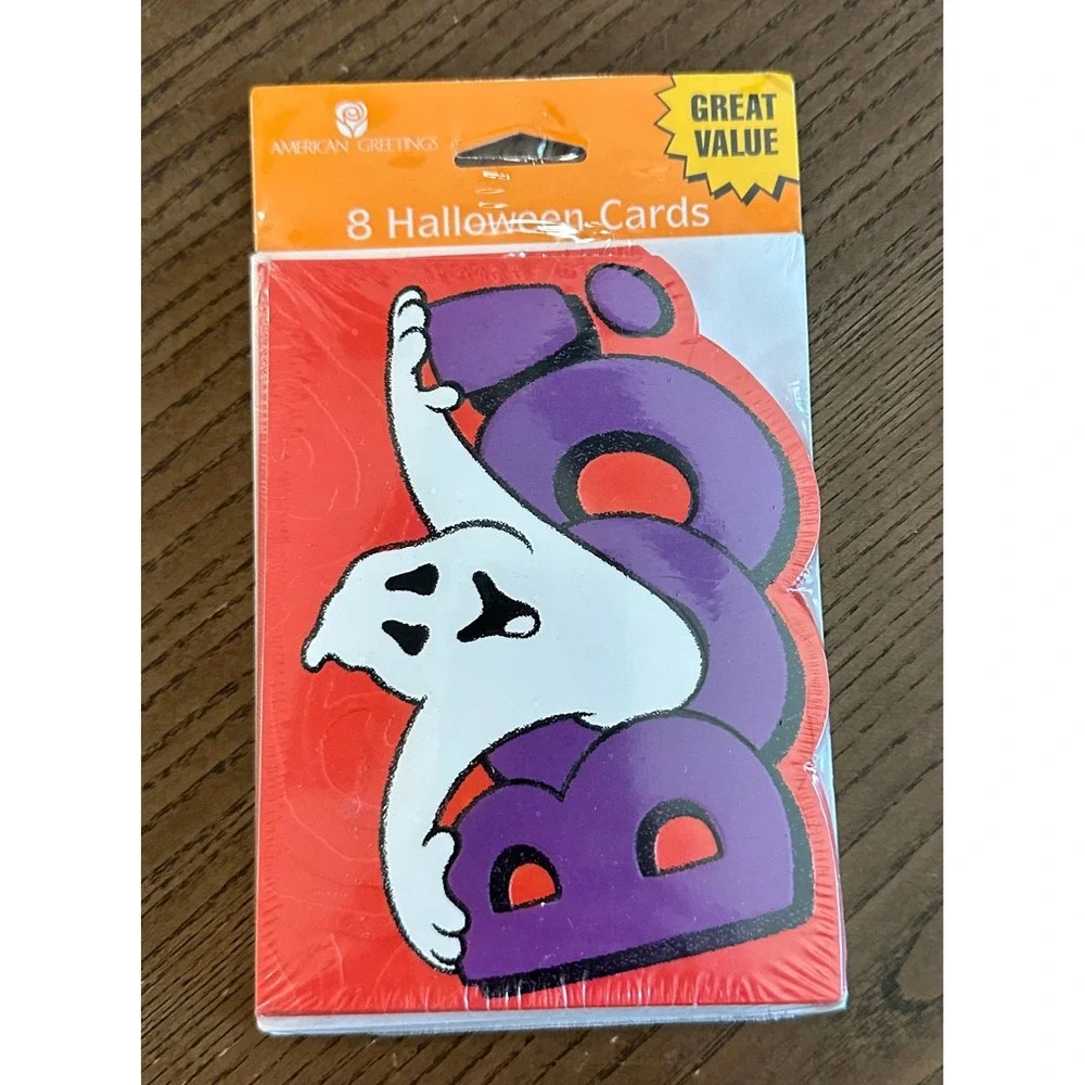 American Greetings Halloween Cards 8 Count Ghost Boo Purple Red Sealed New